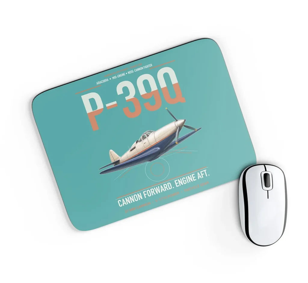 P-39Q Airacobra design on turquoise rectangle mouse pad