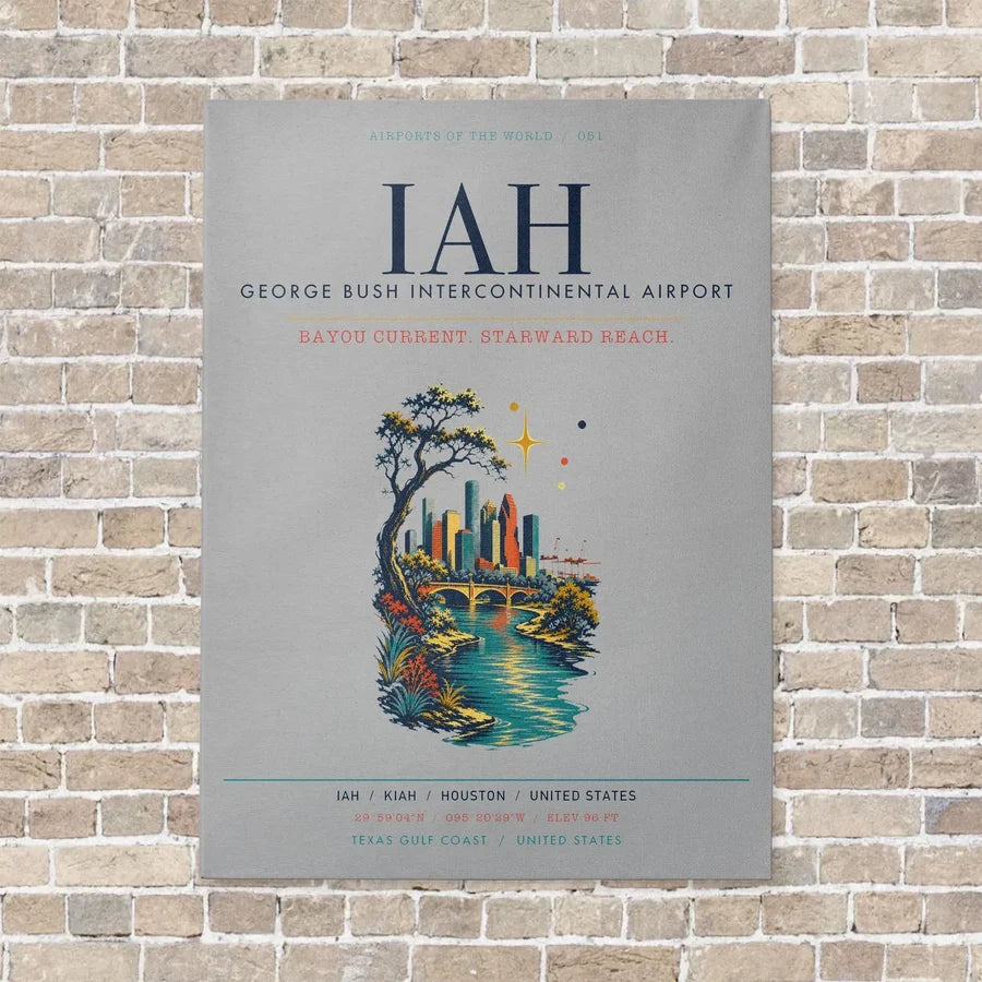 Houston George Bush Intercontinental Airport IAH vertical canvas print - no frame - light gray background