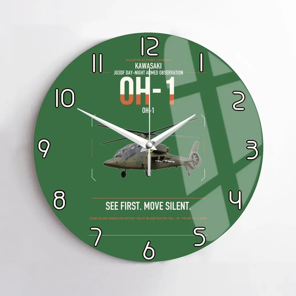 Kawasaki OH-1 design on green no frame wall clock