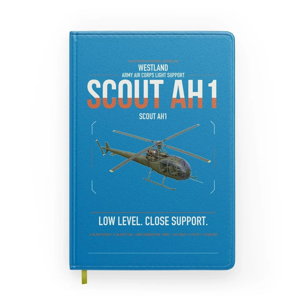 Westland Scout AH1 design on turquoise notebook