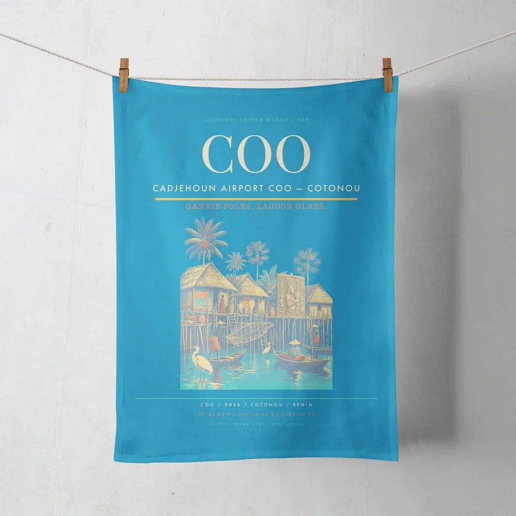 Cadjehoun Airport (COO) design on turquoise towel