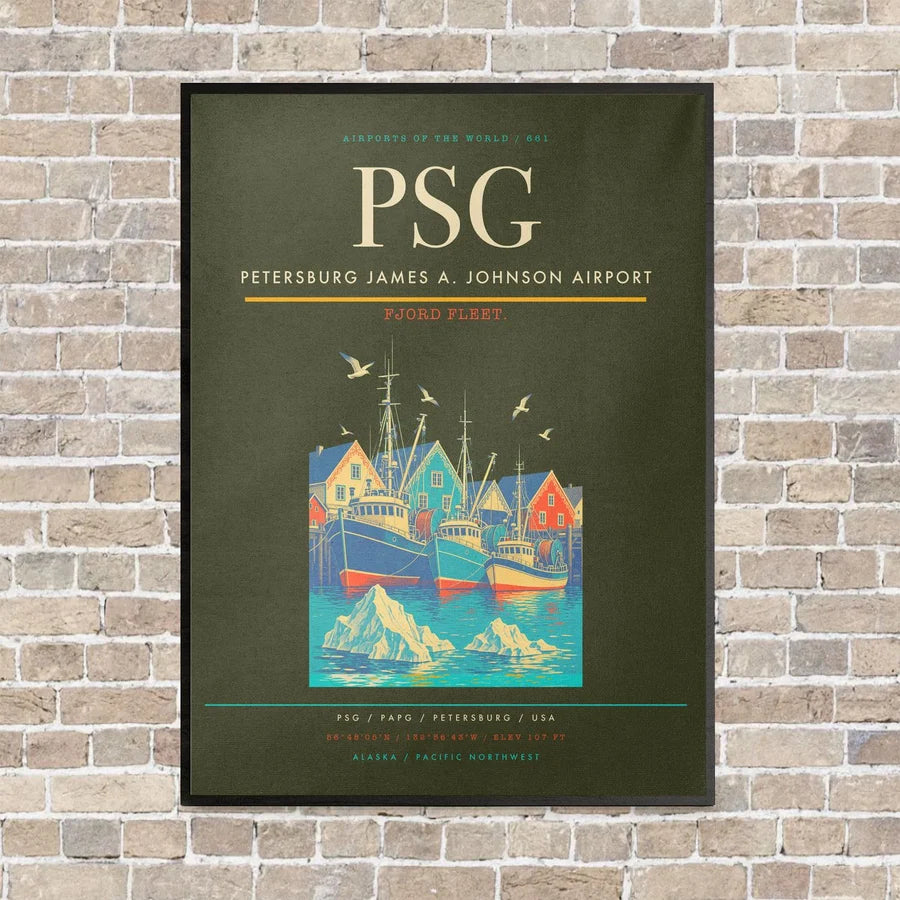 Petersburg James A. Johnson Airport PSG vertical canvas print - framed - green army background
