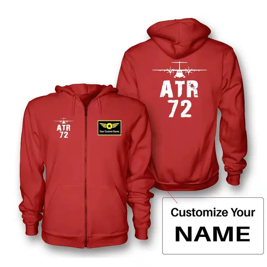 ATR-72 & Plane Zipped Hoodie - Red + Name (Customizable)