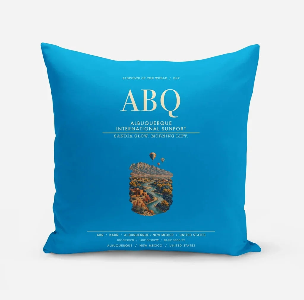 Albuquerque International Sunport (ABQ) design on turquoise pillow