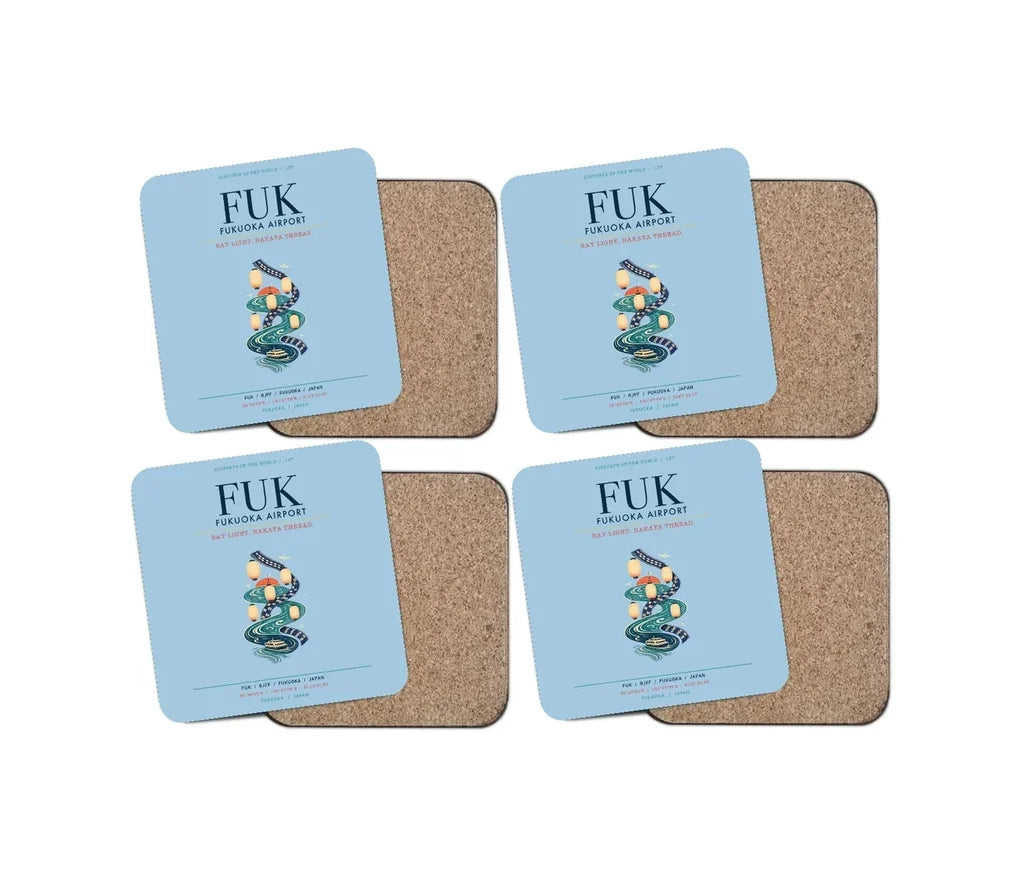 Fukuoka Airport (FUK) design on light blue 4 pieces set coaster
