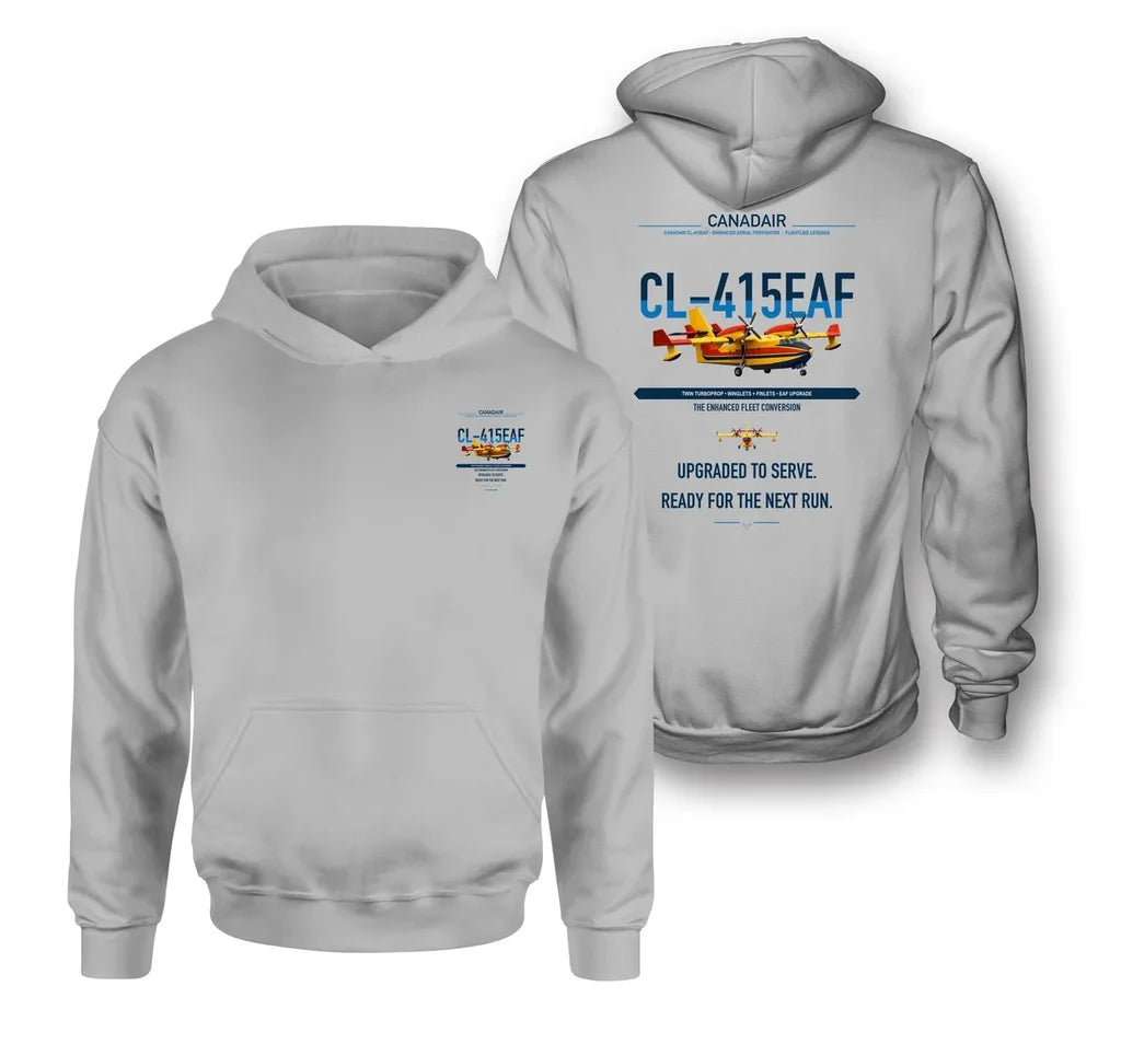 Canadair CL-415EAF design on light gray double-side hoodie, double-side print