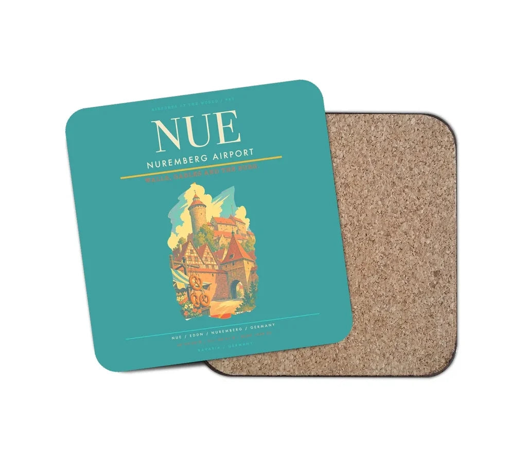 Nuremberg Airport (NUE) design on turquoise 1 piece coaster