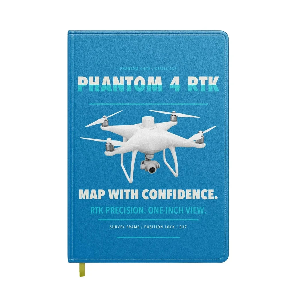 DJI Phantom 4 RTK design on turquoise notebook