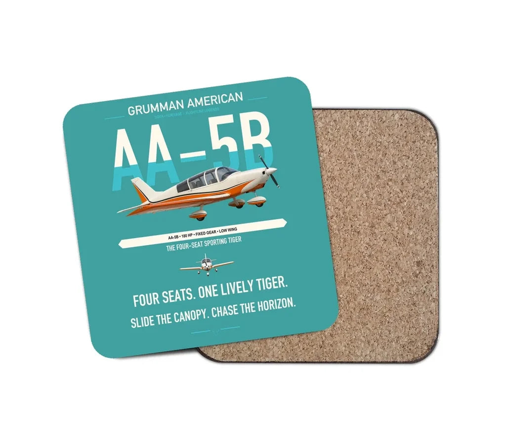 Grumman American AA-5B Tiger design on turquoise 1 piece coaster
