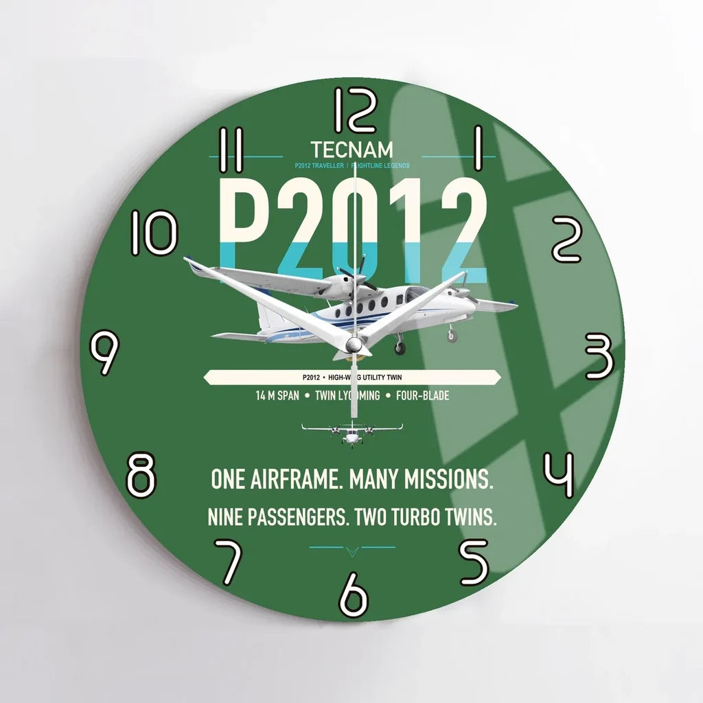Tecnam P2012 Traveller design on green no frame wall clock
