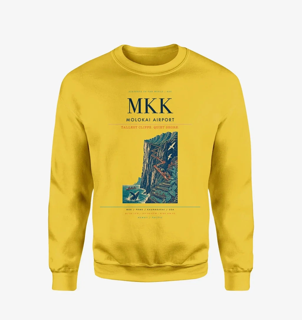 Molokai Airport (MKK) design on yellow sweatshirt