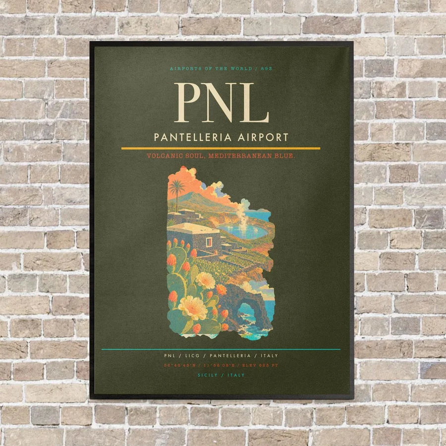 Pantelleria Airport PNL vertical canvas print - framed - green army background