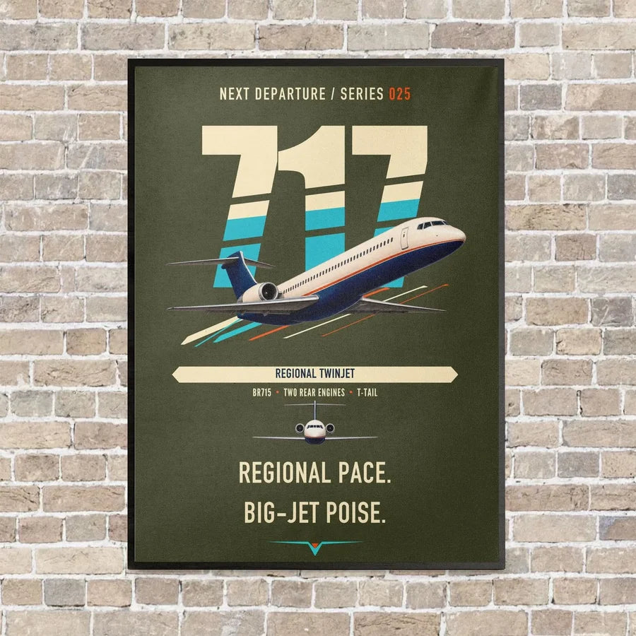 Boeing 717-200 vertical canvas print - framed - green army background