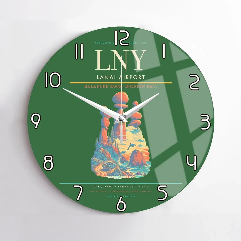 Lanai Airport (LNY) design on green no frame wall clock