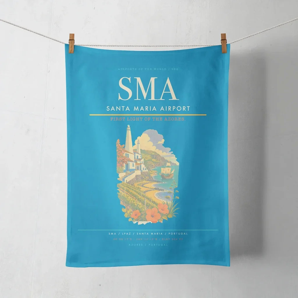 Santa Maria Airport (SMA) design on turquoise towel
