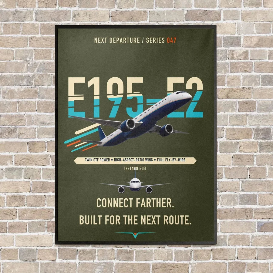 Embraer E195-E2 vertical canvas print - framed - green army background