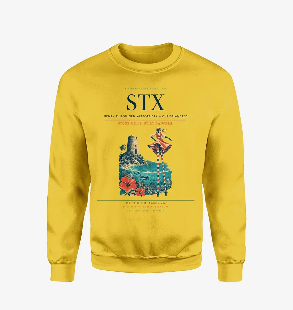 Henry E. Rohlsen Airport (STX) design on yellow sweatshirt