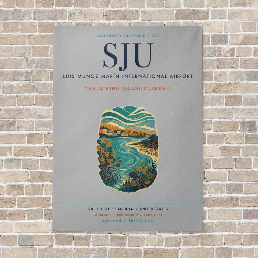 Luis Muñoz Marín International Airport San Juan SJU vertical canvas print - no frame - light gray background