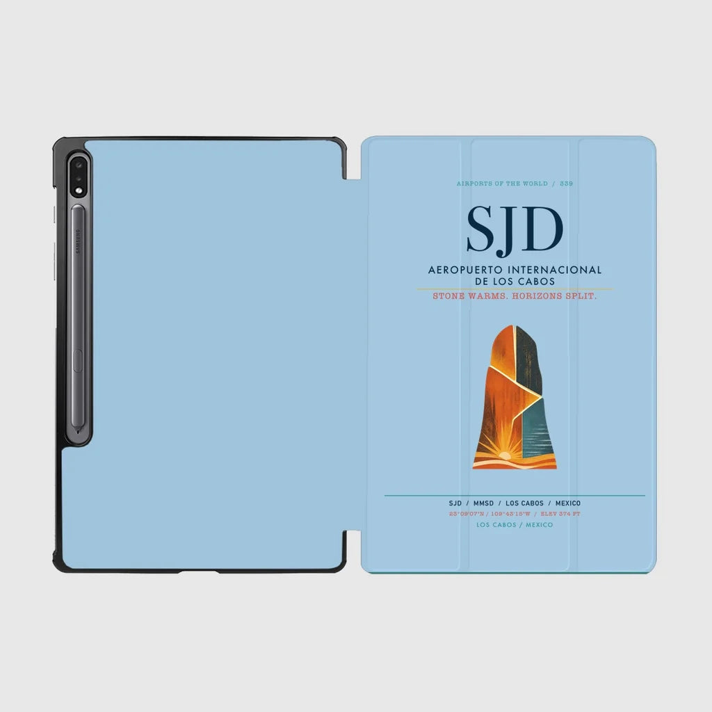 Aeropuerto Internacional de Los Cabos (SJD) design on light blue samsung tablet tablet case