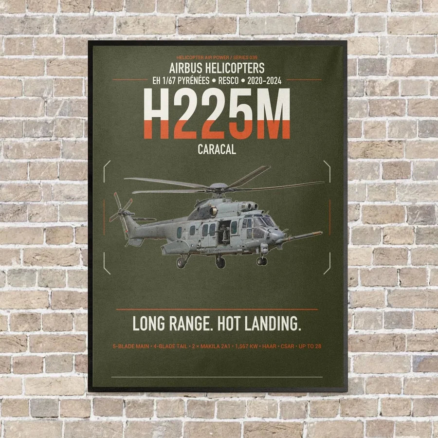 Airbus Helicopters H225M Caracal vertical canvas print - framed - green army background