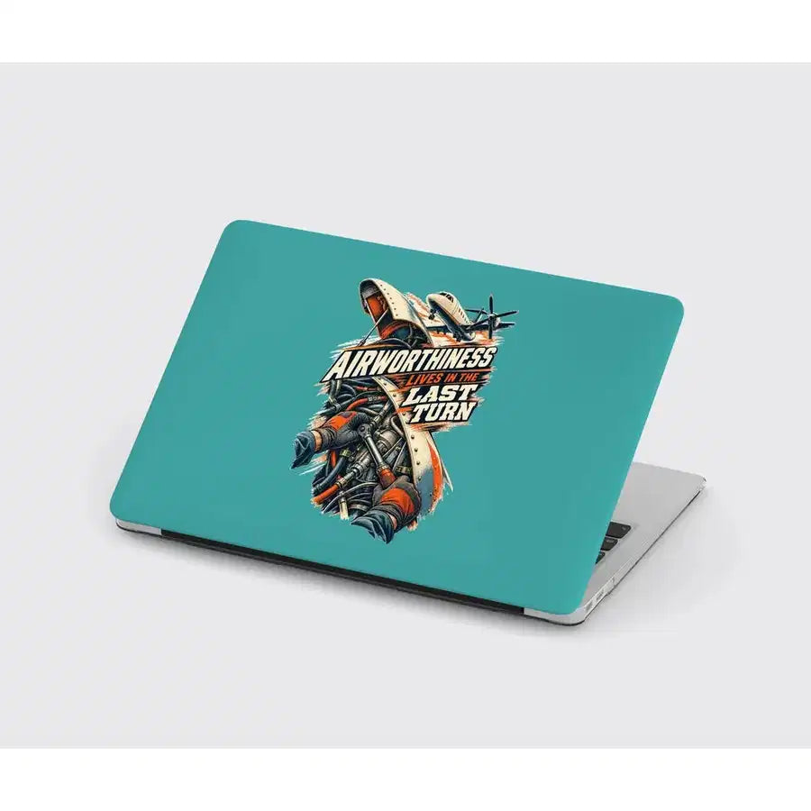 Airworthiness Lives In The Last Turn design on turquoise MacBook case