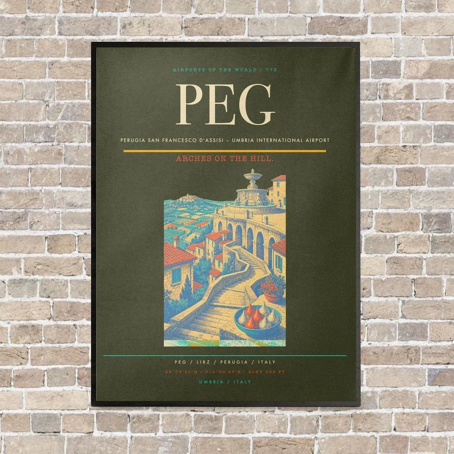 Perugia San Francesco d'Assisi – Umbria International Airport PEG vertical canvas print - framed - green army background