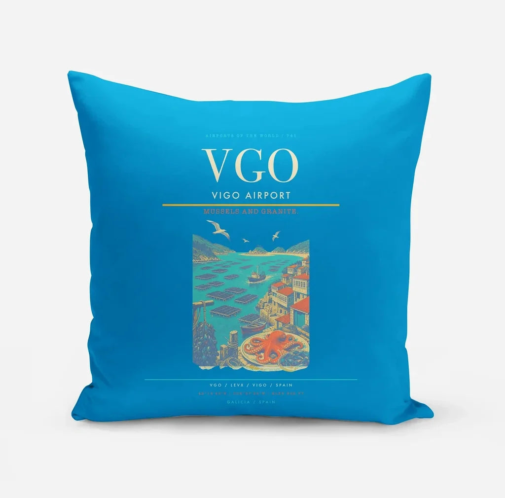 Vigo Airport (VGO) design on turquoise pillow