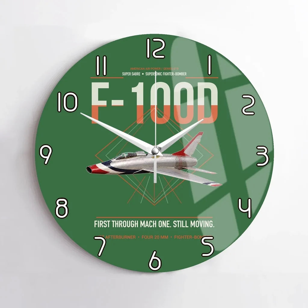 F-100D Super Sabre design on green no frame wall clock