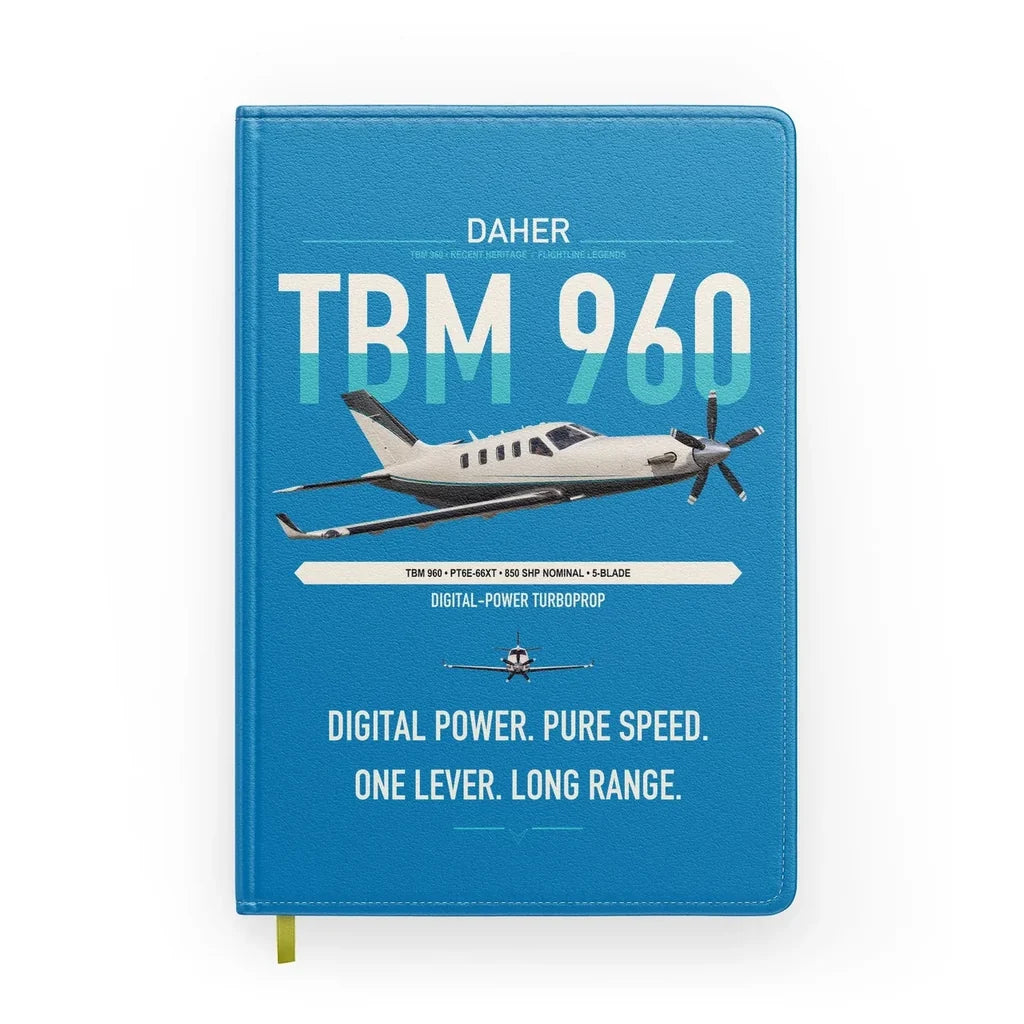Daher TBM 960 design on turquoise notebook