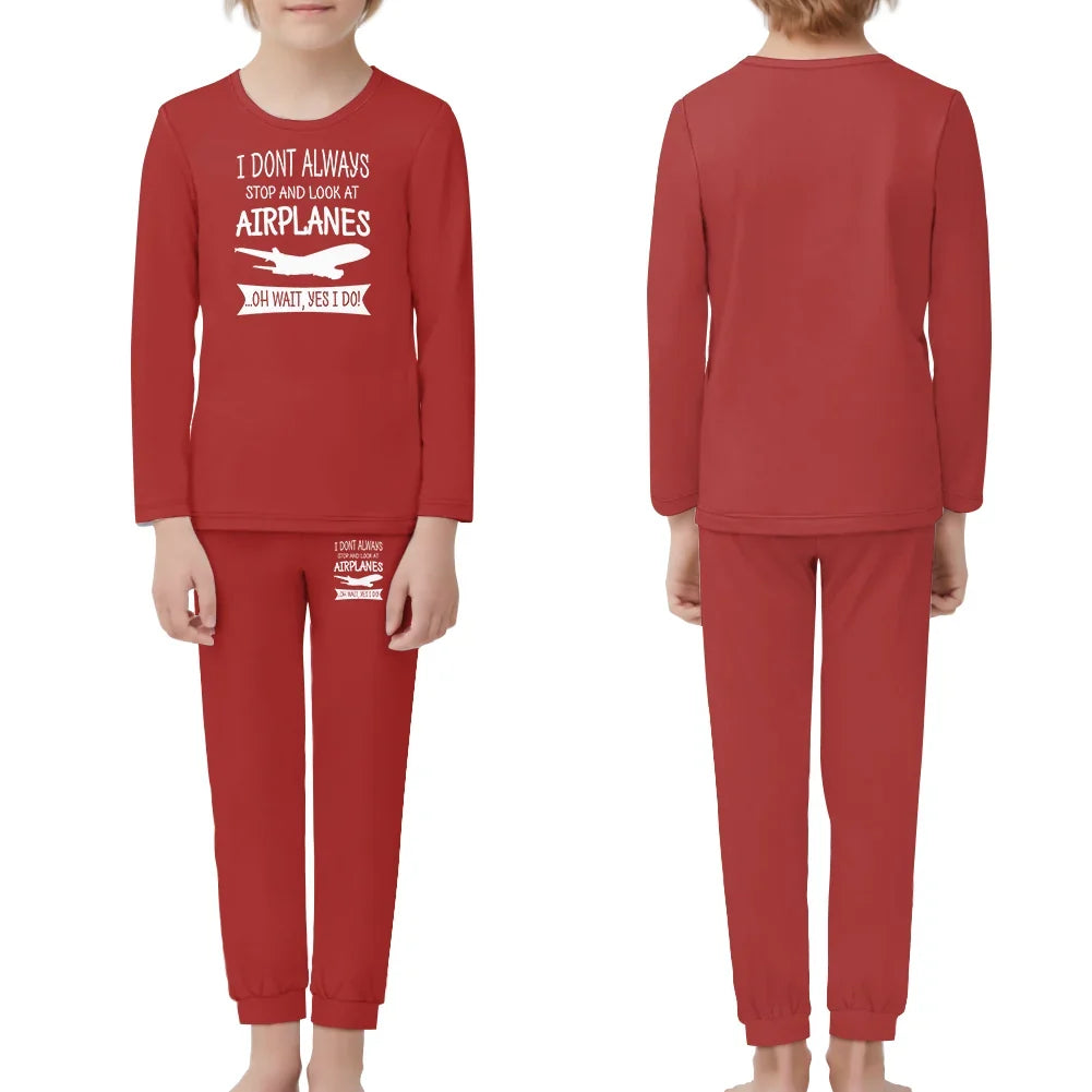 I Don't Always Stop and Look at Airplanes children pajamas - Red