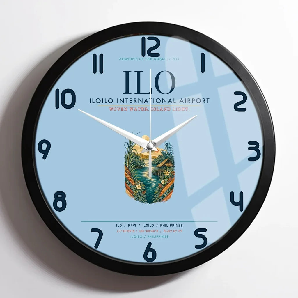 Iloilo International Airport (ILO) design on light blue framed wall clock