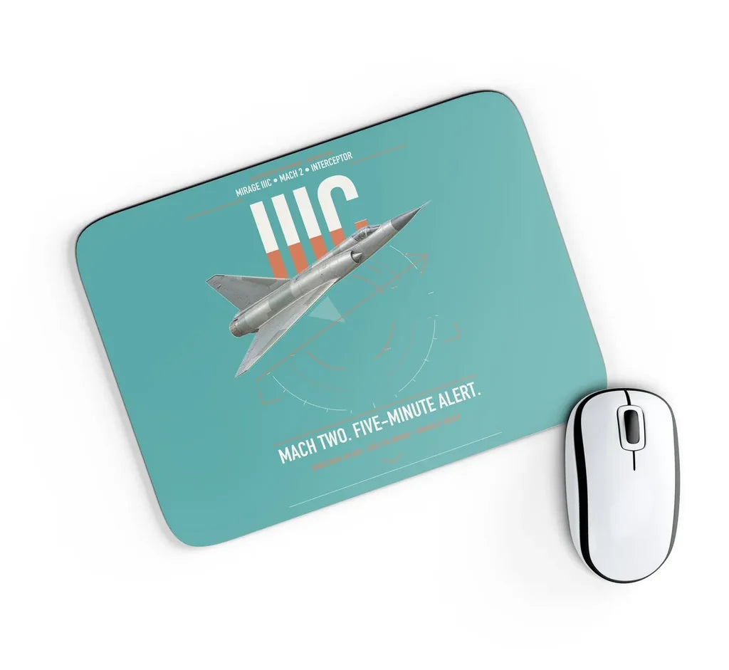 Dassault Mirage IIIC design on turquoise rectangle mouse pad