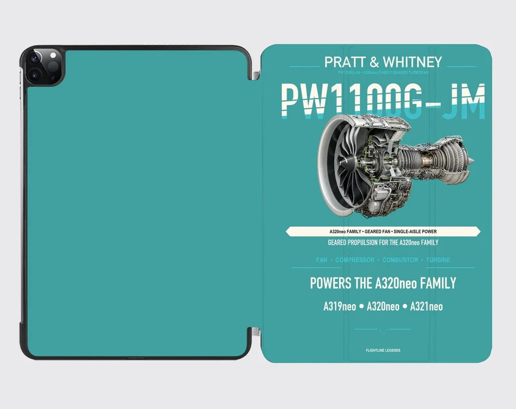 PW1100G-JM design on turquoise ipad tablet case