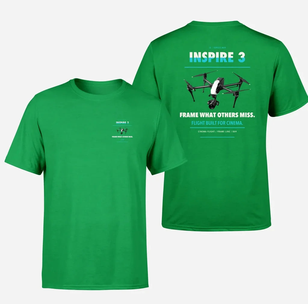 DJI Inspire 3 design on green t shirt