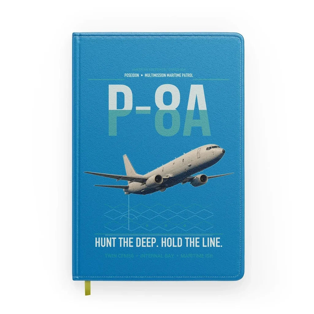 P-8A Poseidon design on turquoise notebook