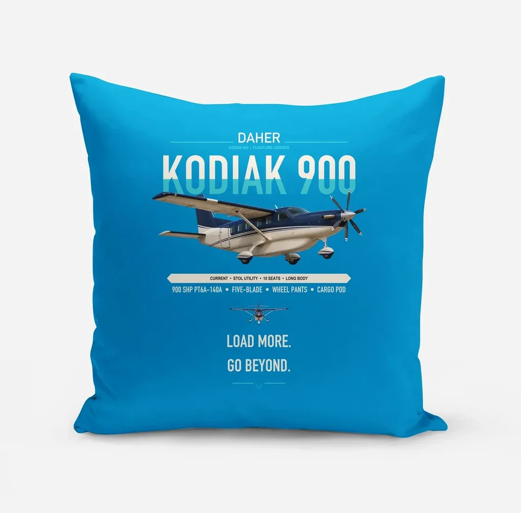Daher Kodiak 900 design on turquoise pillow