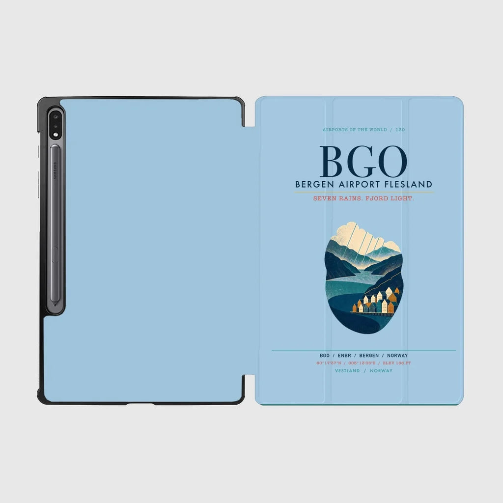 Bergen Airport Flesland (BGO) design on light blue samsung tablet tablet case