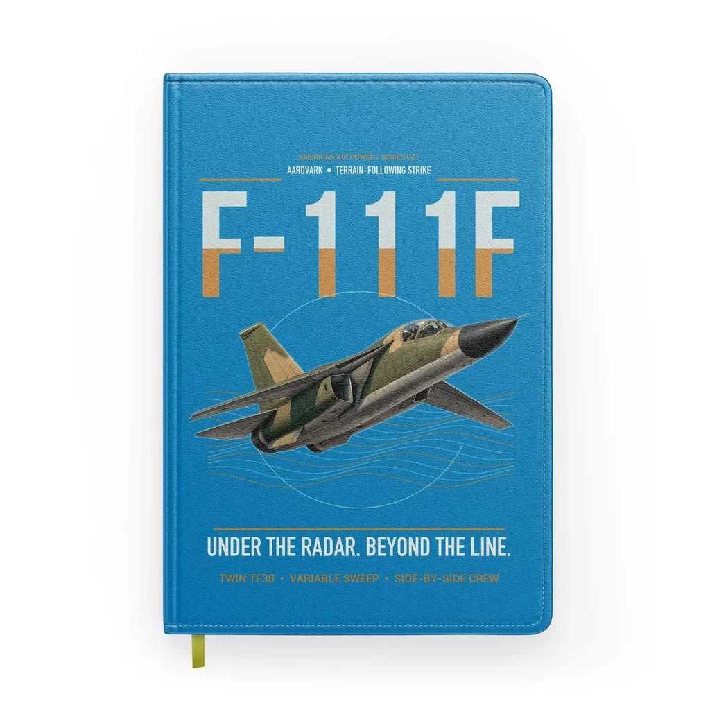 F-111F Aardvark design on turquoise notebook