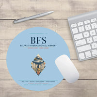 Thumbnail for Belfast International Airport (BFS) design on light blue round mouse pad