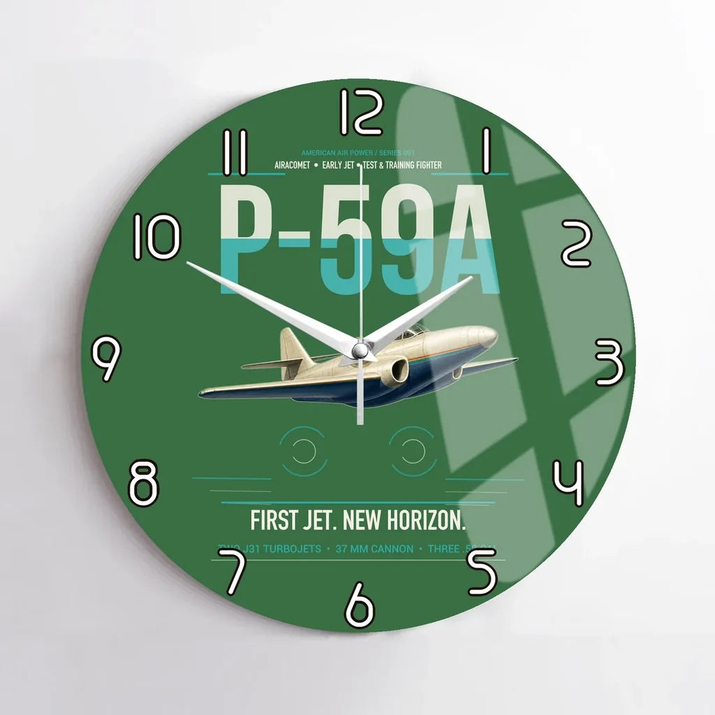 P-59A Airacomet design on green no frame wall clock