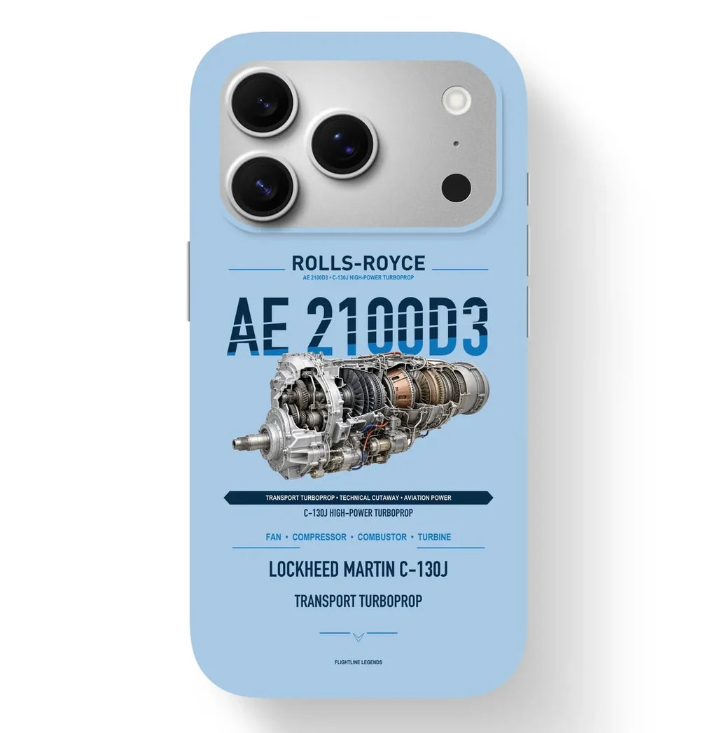 AE 2100D3 Case design on light blue iphone case