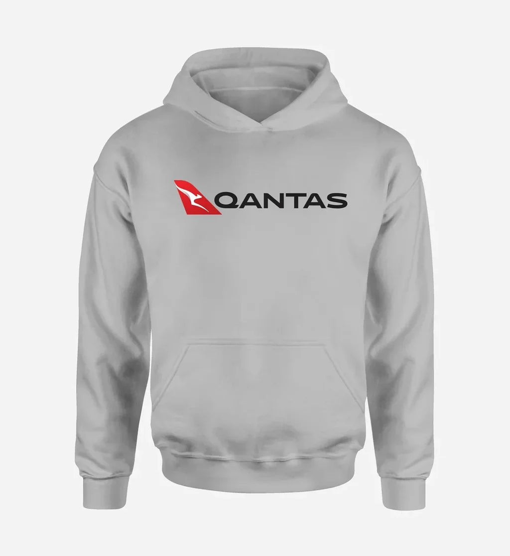 Qantas Airways Airlines logo printed on light gray hoodie