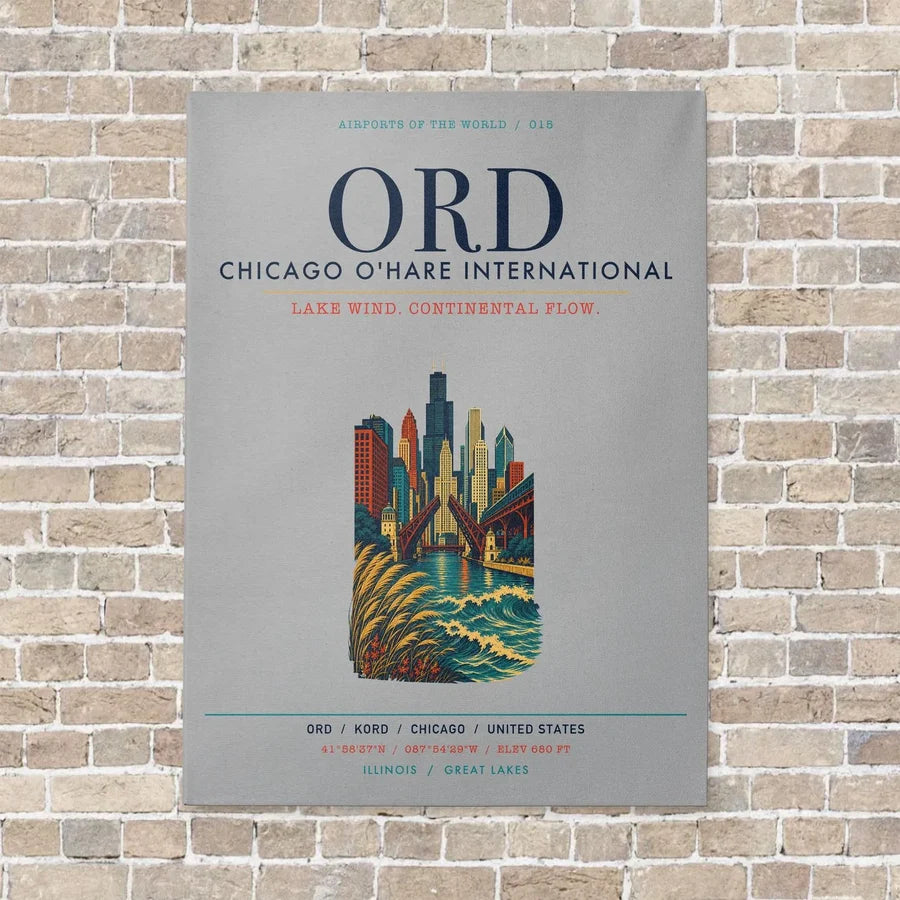 Chicago O'Hare International Airport ORD vertical canvas print - no frame - light gray background