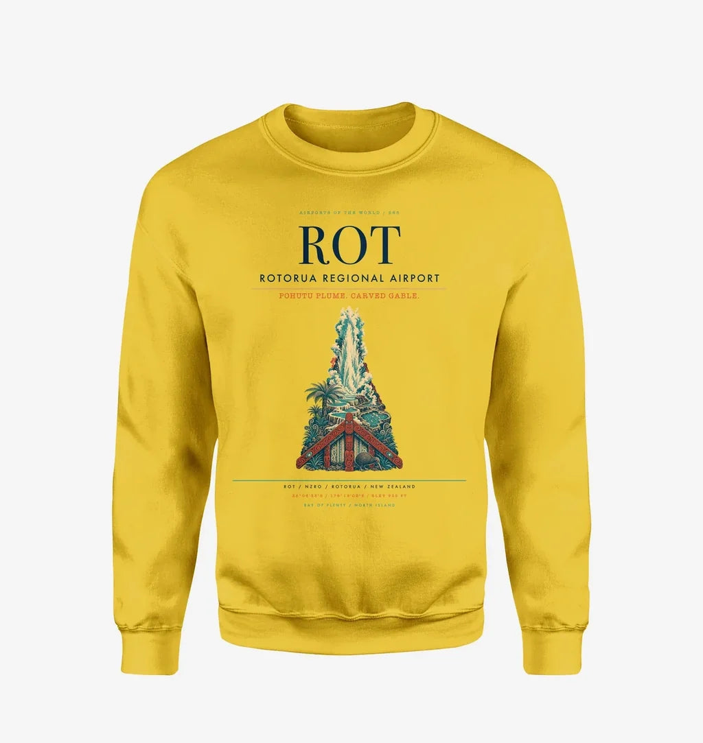 Rotorua Regional Airport (ROT) design on yellow sweatshirt