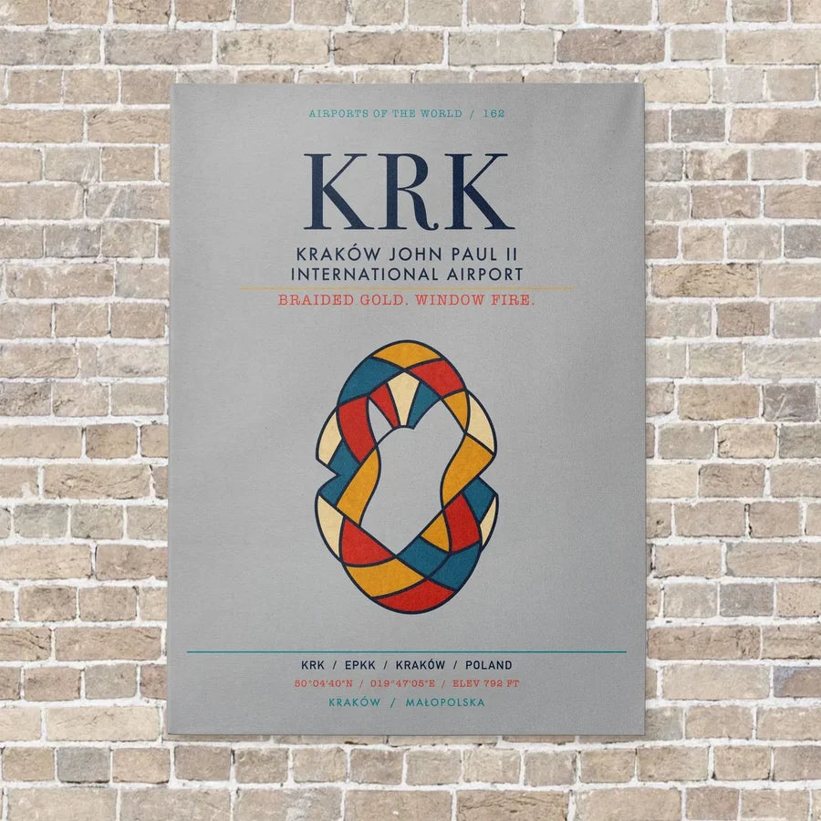 Kraków John Paul II International Airport KRK vertical canvas print - no frame - light gray background