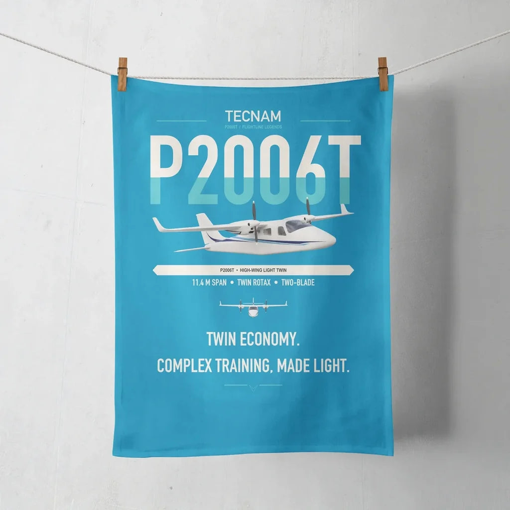 Tecnam P2006T design on turquoise towel