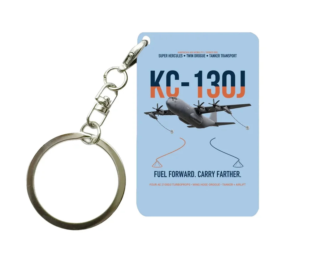 KC-130J SUPER HERCULES design on light blue designed key chain, double-side print
