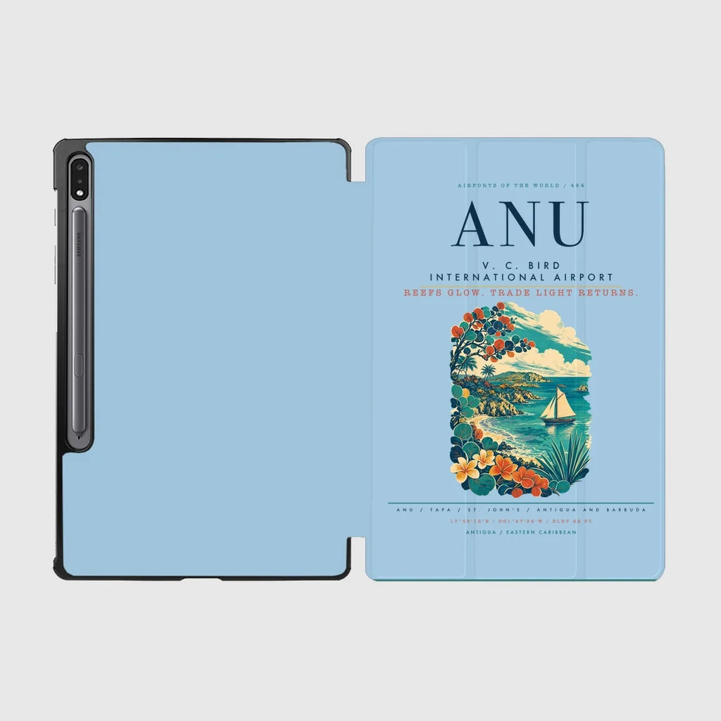 V. C. Bird International Airport (ANU) design on light blue samsung tablet tablet case