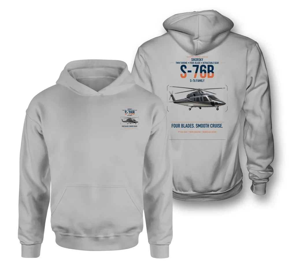 Sikorsky S-76B design on light gray double-side hoodie, double-side print