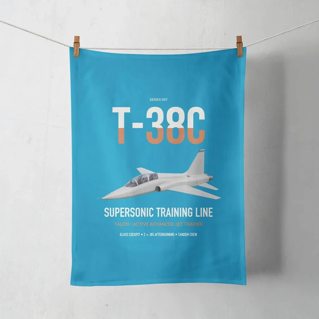 T-38C Talon design on turquoise towel